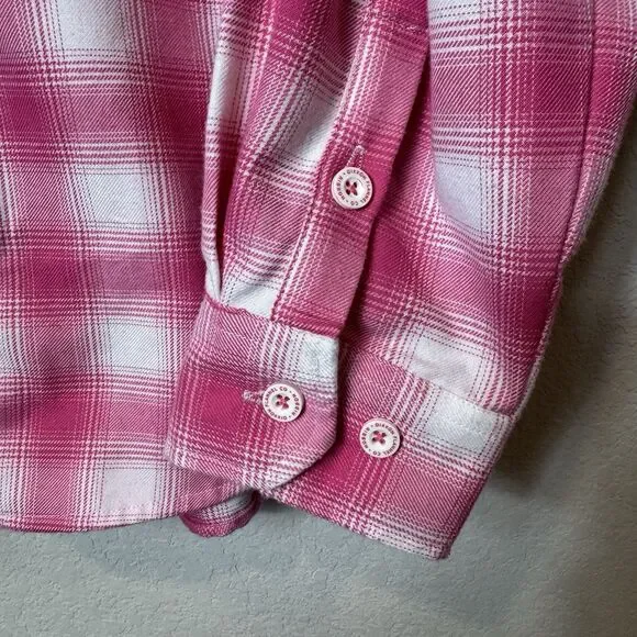 Dixxon The Ribbon Flannel Shirt Limited Edition Breast Cancer Pink White Size L - Picture 7 of 9